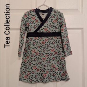 Girls Tea Collection Casual Long Sleeve Dress 3T Light Blue Floral Asian Style